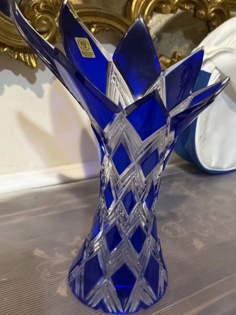 Bohemia Czech BOHEMIAE CAESAR CRYSTAL rare Blue Cut Glass Prague Collector Vase